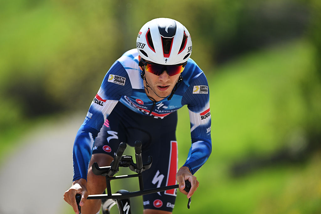 SAINT-IMIER, SWITZERLAND - APRIL 29: Junior Lecerf of Belgium and Team Soudal Quick-Step competes during the 78th Tour De Romandie 2025, Prologue a 3.4 km individual time trial stage from Saint-Imier to Saint-Imier / #UCIWT / on April 29, 2025 in Saint-Imier, Switzerland. (Photo by Dario Belingheri/Getty Images)