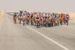 The bunch on the wide roads of Qatar