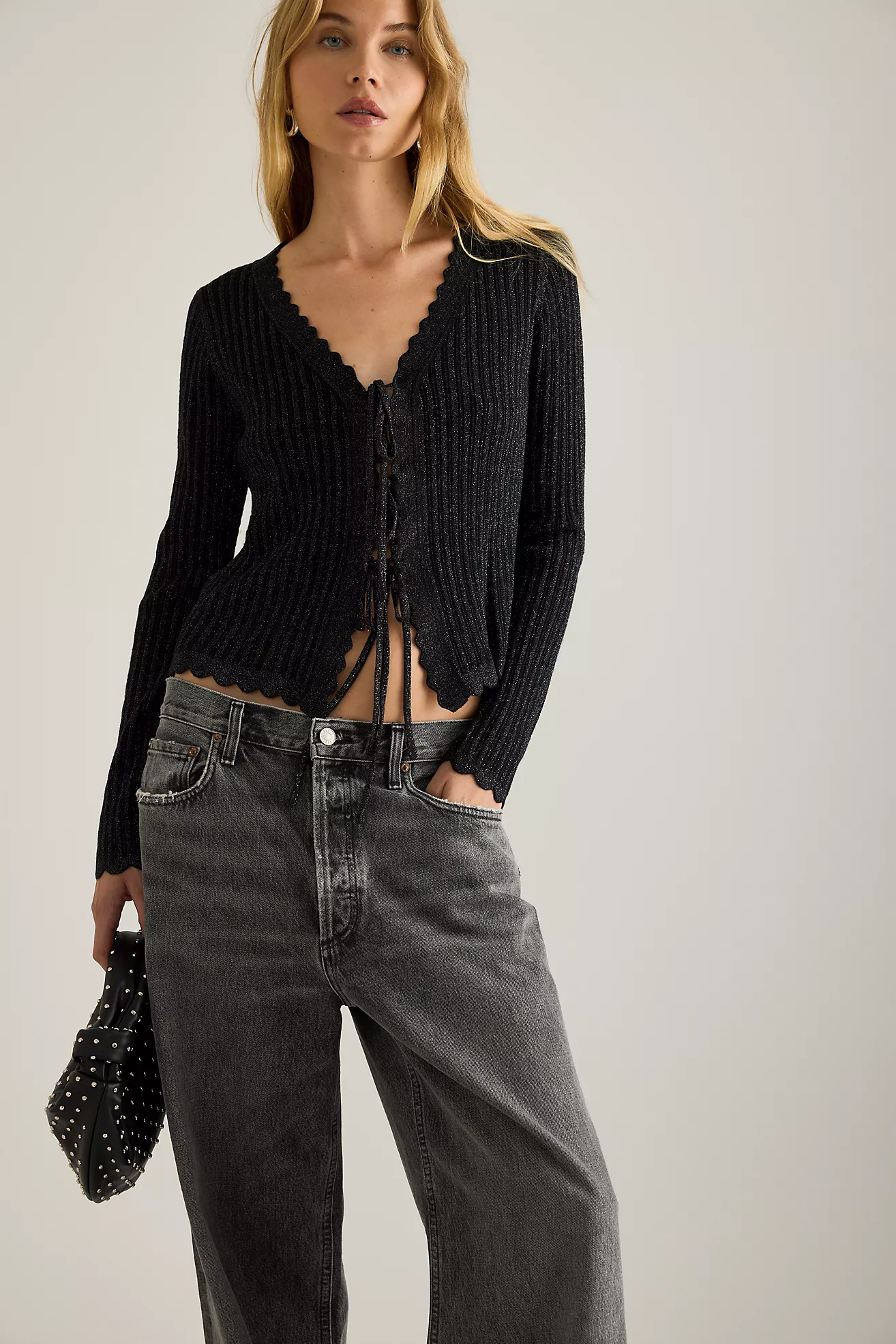 By Anthropologie Sofia Lurex Tie-Front Cardigan