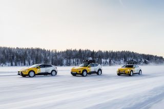 From left, Polestar 4, 3 and 2 from the Arctic Circle collection