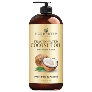 Handcraft Blends Fractionated Coconut Oil - 16 Fl Oz - 100% Pure and Natural - in a brown bottle with black pump top