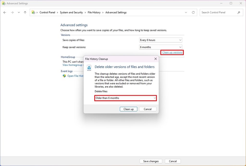 File History clean up versions