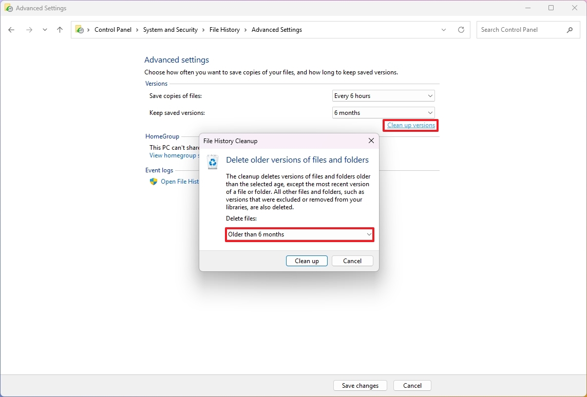 File History clean up versions