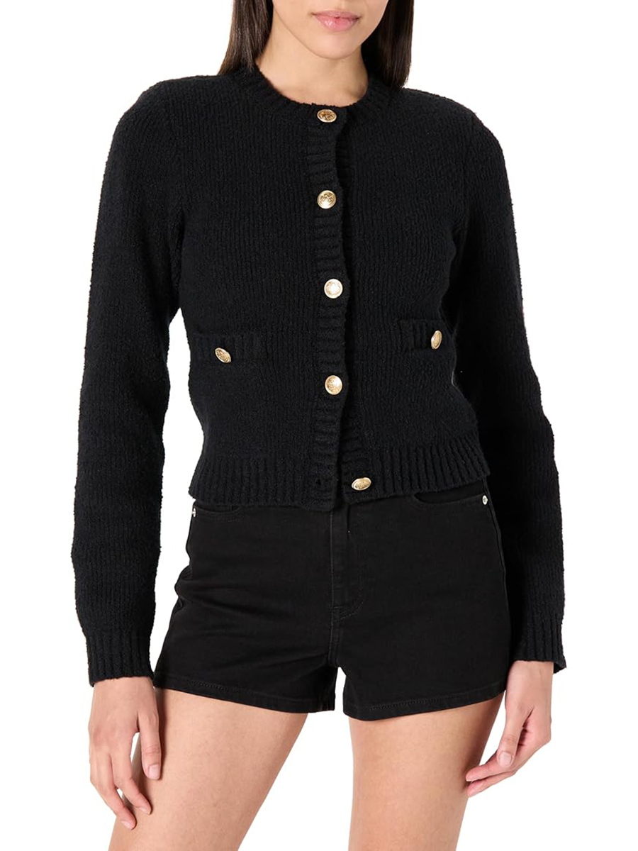 The Drop, Janice Gold Button Fitted Sweater Cardigan