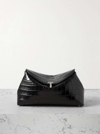 T-Lock Croc-Effect Leather Clutch