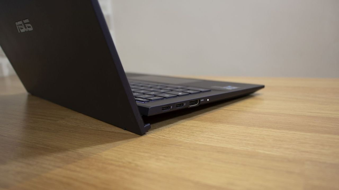 A closeup of the Asus Chromebook CX9's left-hand ports
