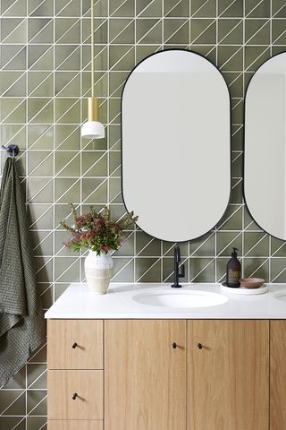 bathroom tile trends green tiles with white lines