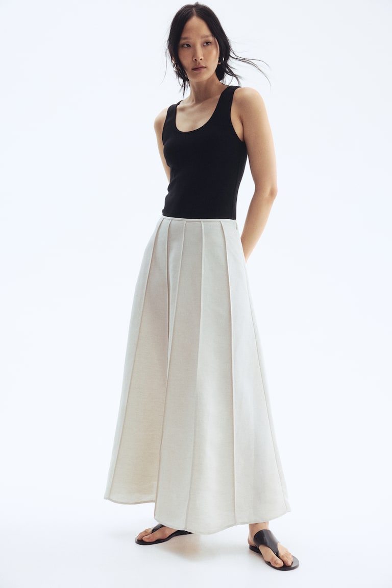 Flared Linen-Blend Skirt