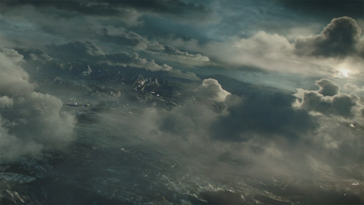 Clouds in the atmosphere of Mandalore in The Mandalorian season 3 episode 2.