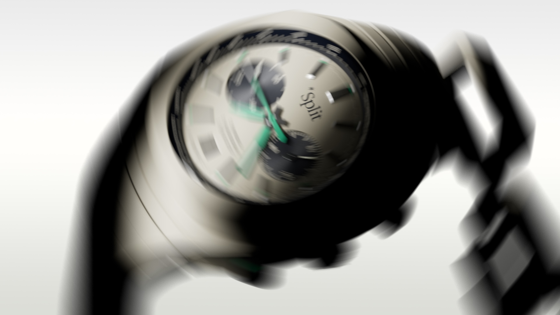Split Watch promotional art showing the watch blurred, in cream 