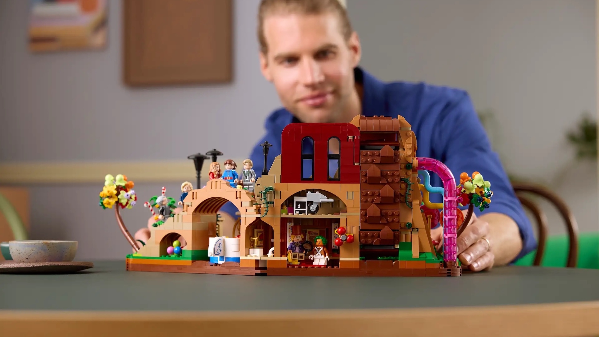 Willy Wonka and the Chocolate Factory LEGO set being built