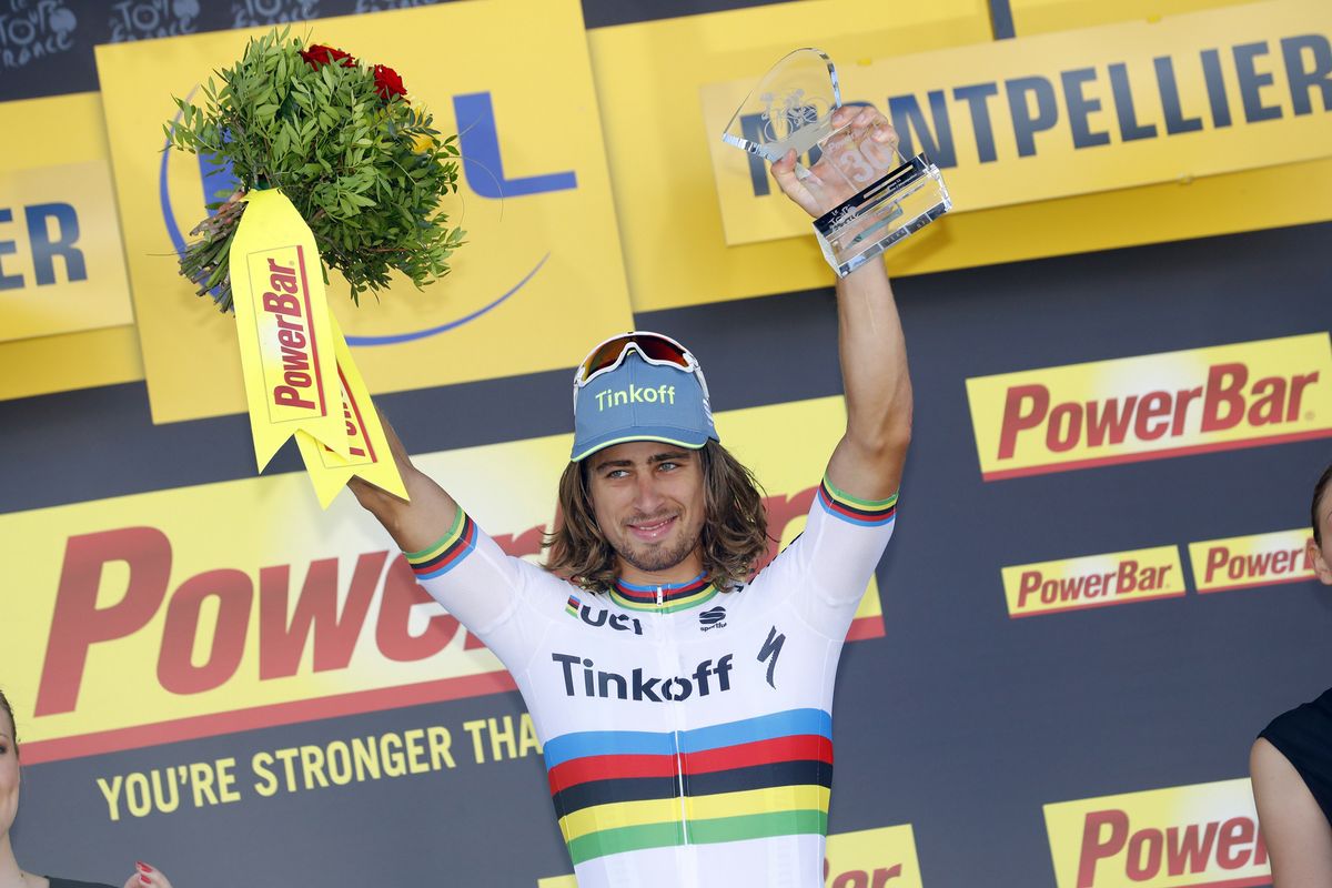 Peter Sagan (Tinkoff) celebrates another stage win
