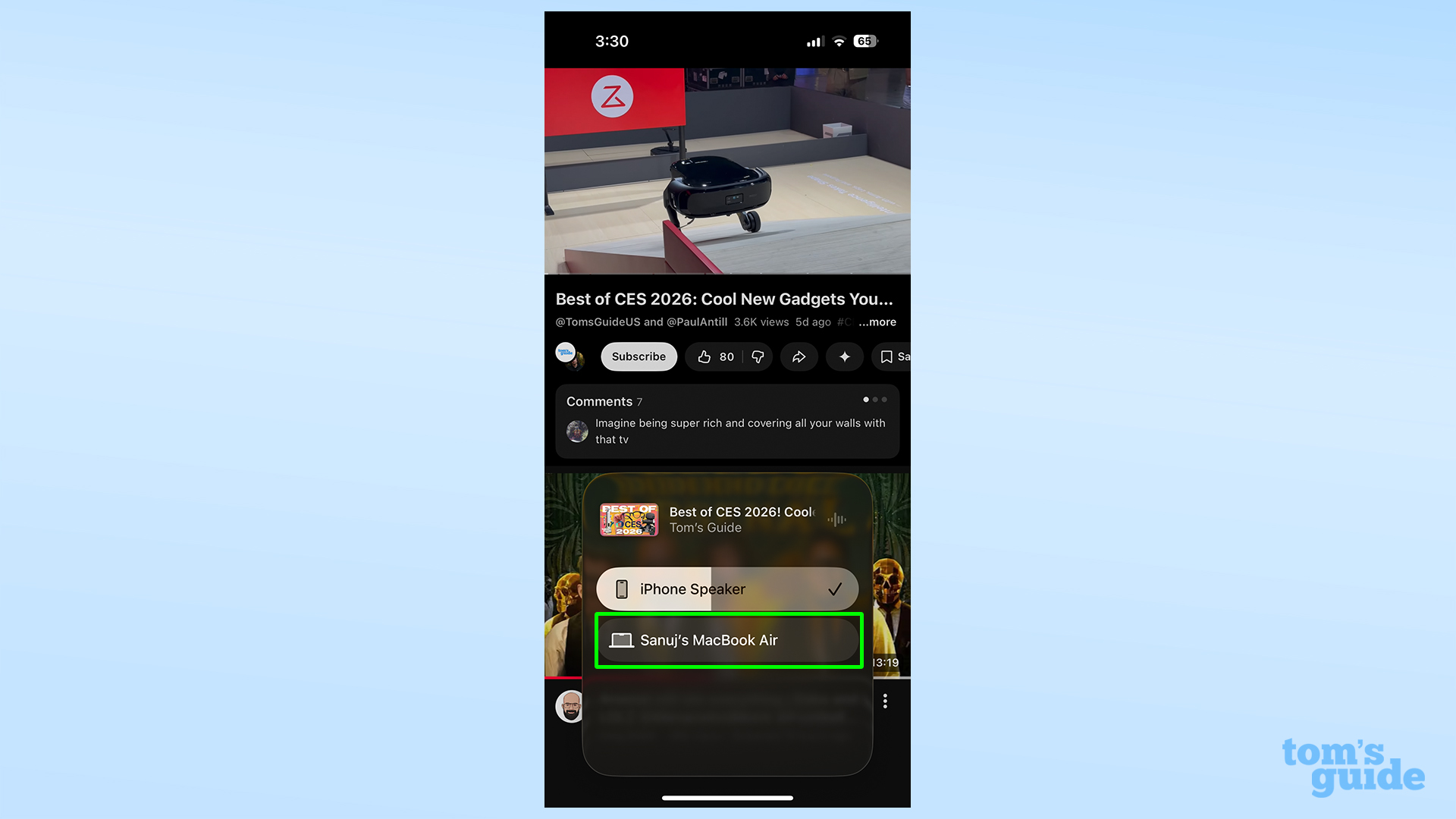 iPhone AirPlay to Mac settings in YouTube