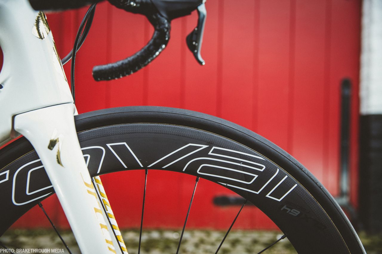 Detail shot from the Roval wheels on Boonen's bike