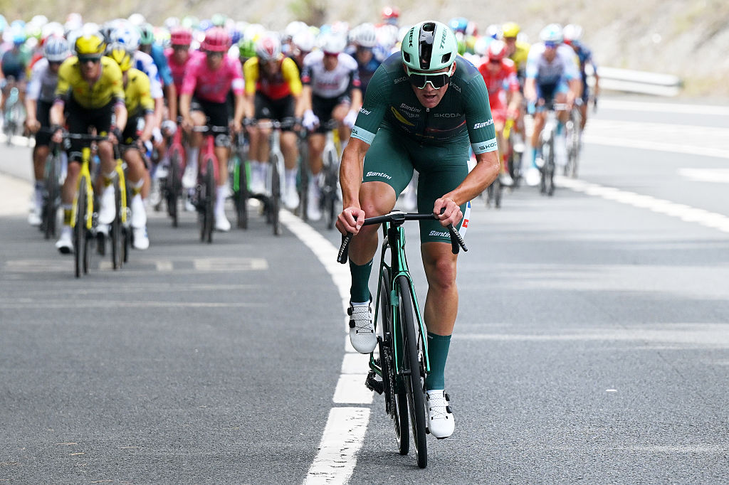 BILBAO, SPAIN - SEPTEMBER 03: Mads Pedersen of Denmark and Team Lidl - Trek - Green Points Jersey attacks during the La Vuelta - 80th Tour of Spain 2025, Stage 11 a 157.4km stage from Bilbao to Bilbao / #UCIWT / on September 03, 2025 in Bilbao, Spain. (Photo by Dario Belingheri/Getty Images)