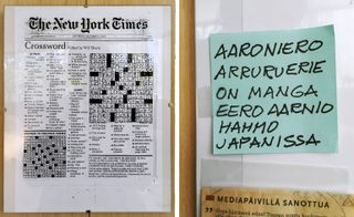 Left, a New York Times crossword puzzle, Right, a popular Japanese manga character