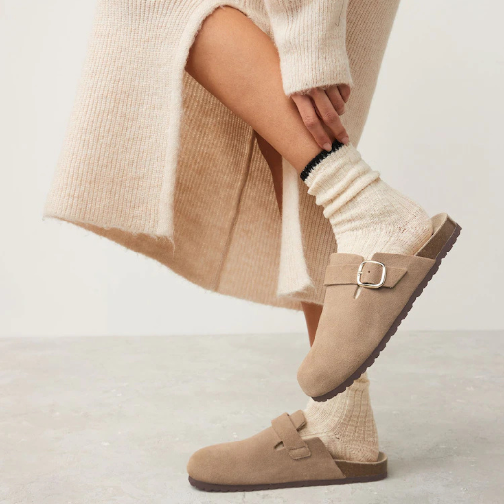 Neutral Suede Footbed Clogs from Next