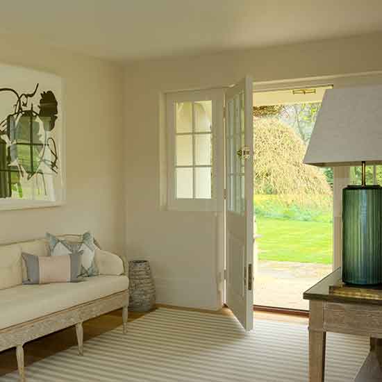 hallway with seating area