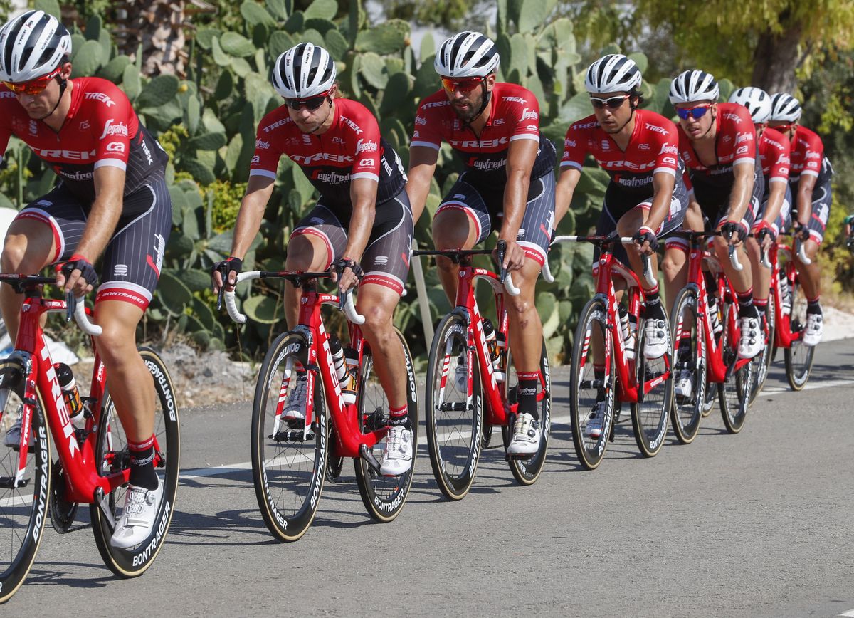 Trek-Segafredo leads the peloton