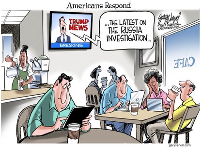 Political cartoon U.S. Trump&nbsp;Russia investigation Mainstream media news cycle fatigue