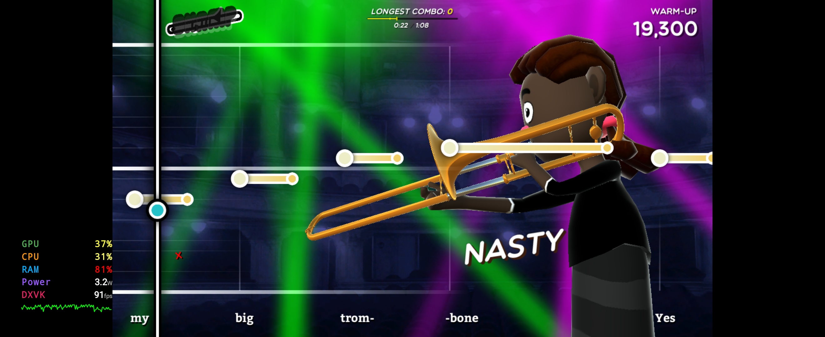 Screenshot of Trombone Champ running in GameHub
