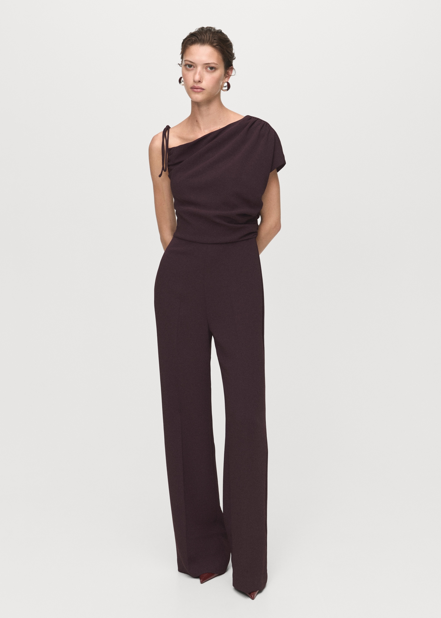 Jumpsuit With Asymmetrical Neck and Bow - Women | Mango Usa