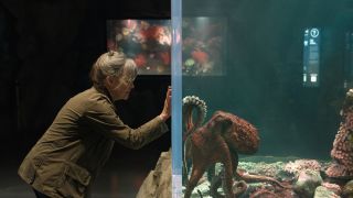 Sally Field is shown with the octopus Marcellus in Remarkably Bright Creatures.