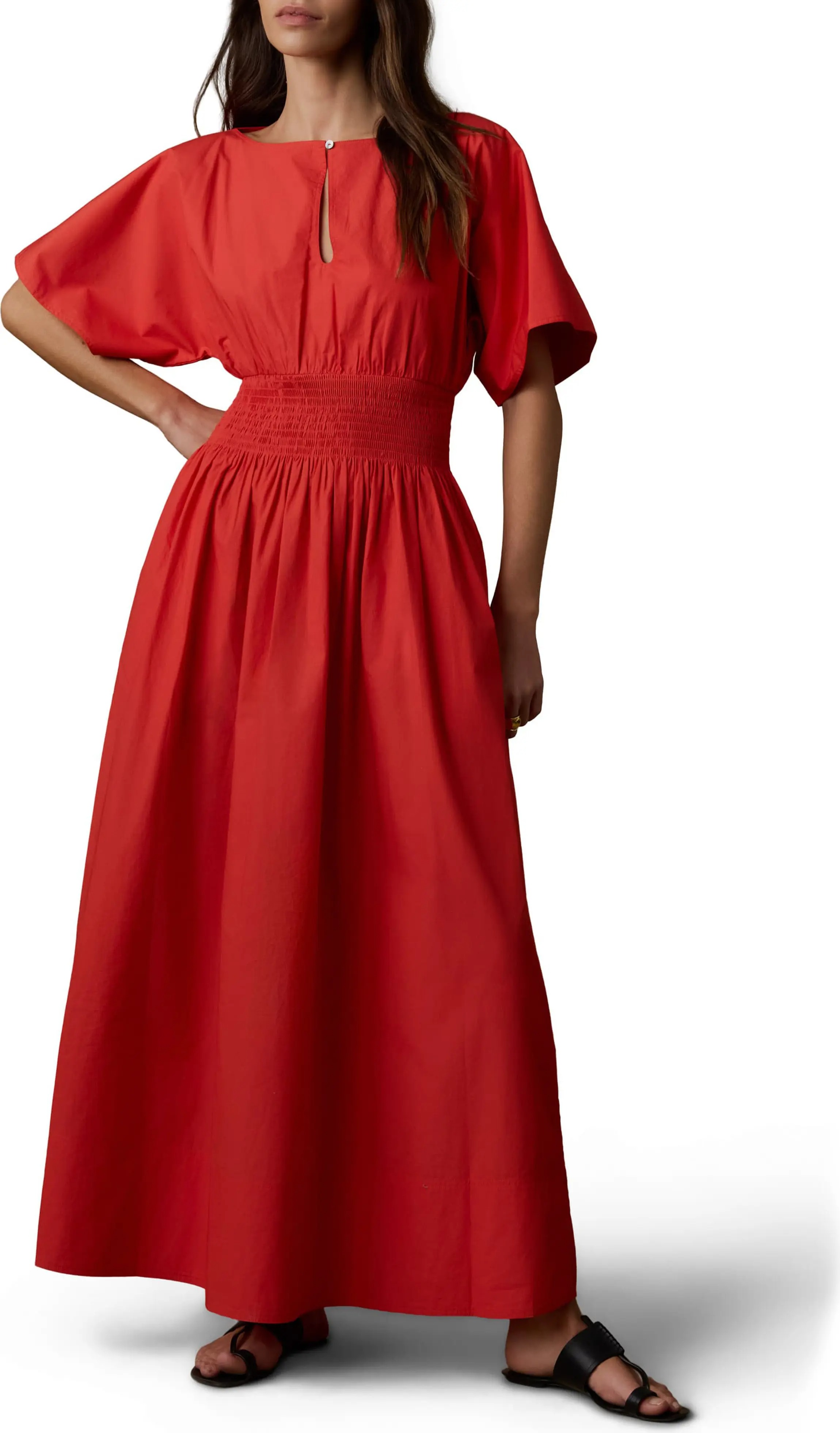 Faherty, Elia Coastal Short Sleeve Organic Cotton Poplin Maxi Dress