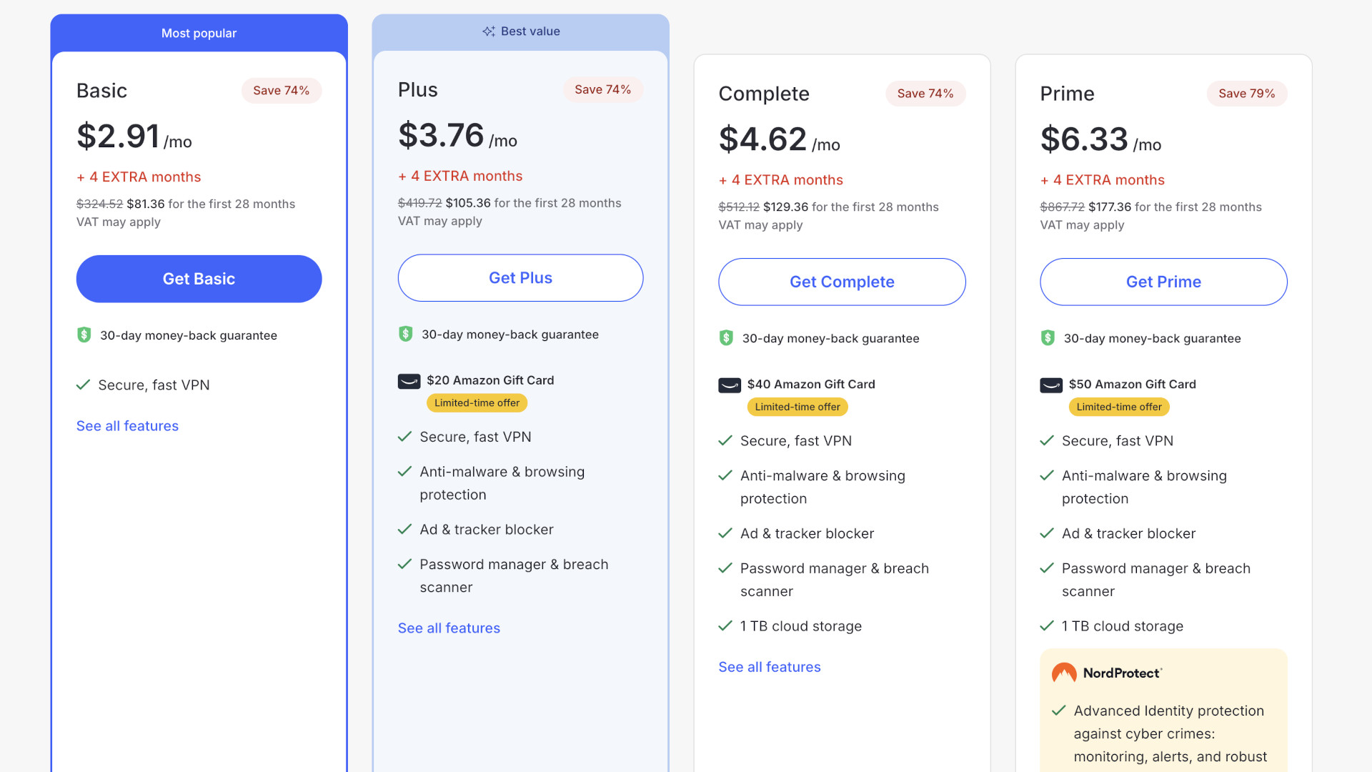 US test pricing tiers from NordVPN