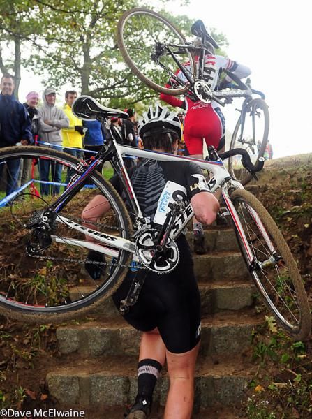 Racers head up a long section of granite steps