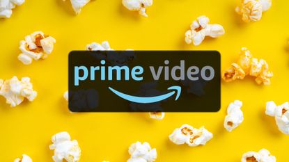 Prime Video logo on a yellow popcorn background