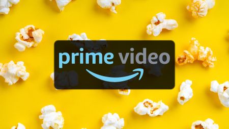 Prime Video logo on a yellow popcorn background