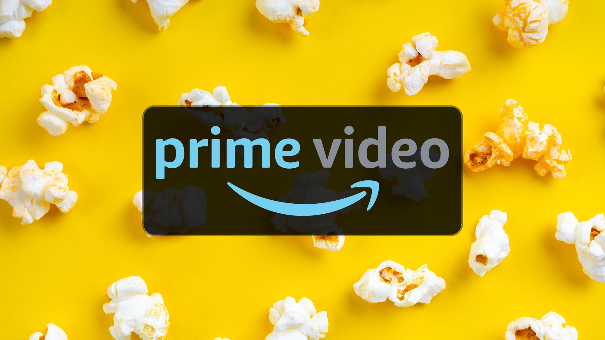 Prime Video logo on a yellow popcorn background