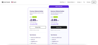 screenshot of hostinger website builder plans