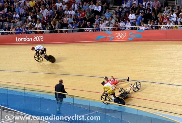 Omnium gold medallist Lasse Hansen (Denmark) went down during the scratch race.