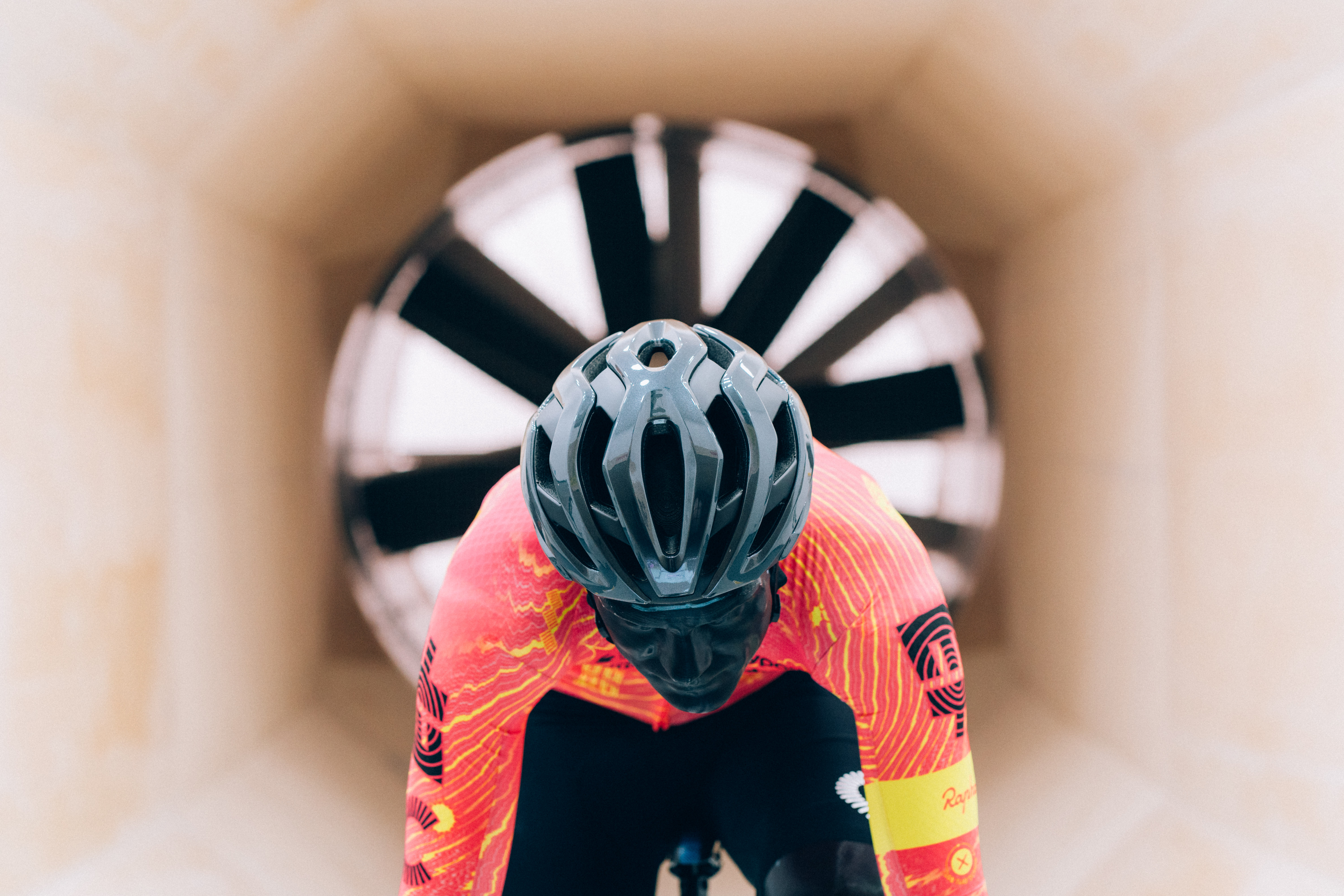 A close up of helmets being tested in the wind tunnel