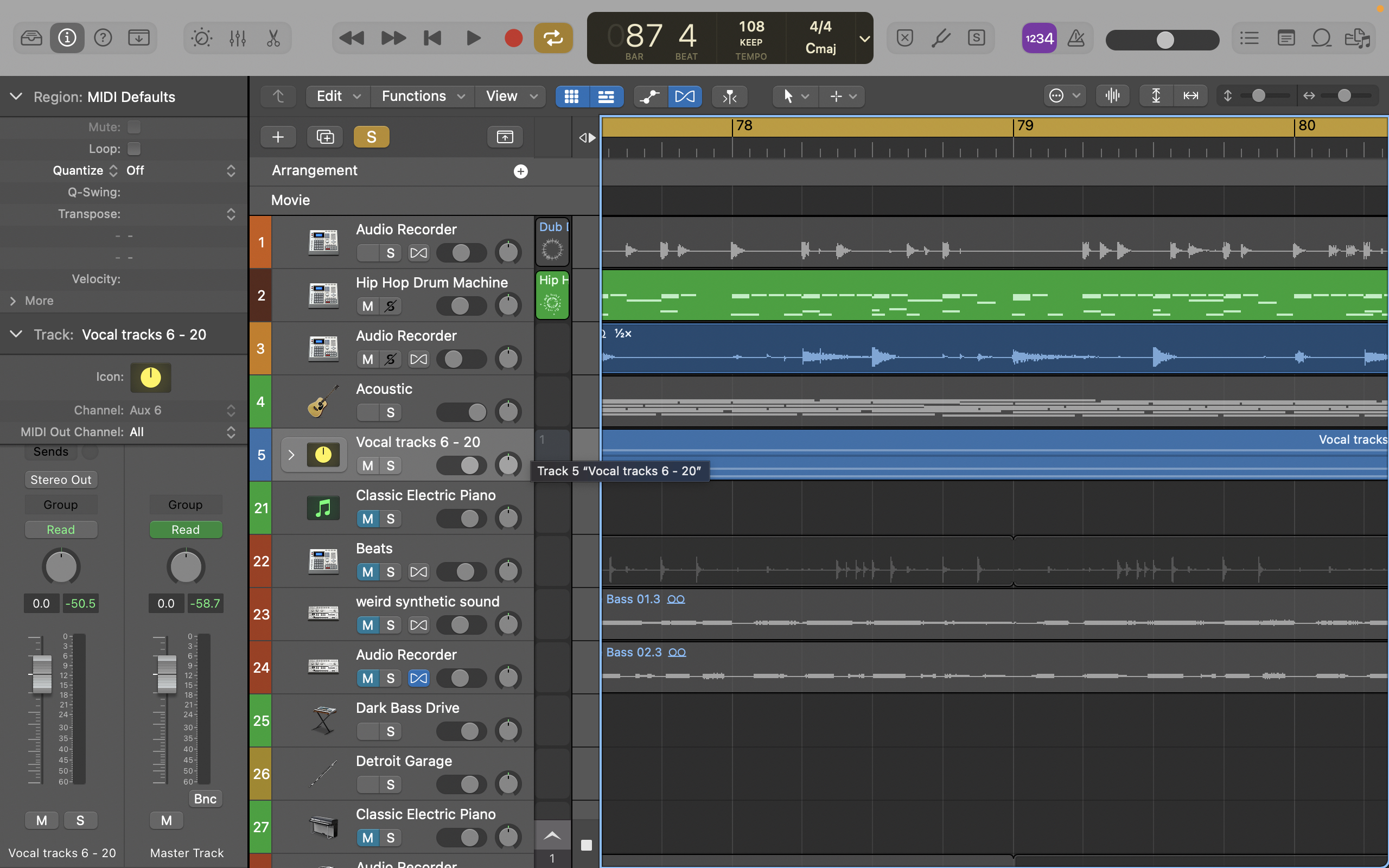 Captura de tela do editor de áudio Apple Logic Pro X