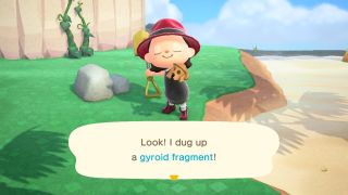 Digging up a Gyroid fragment in Animal Crossing: New Horizons