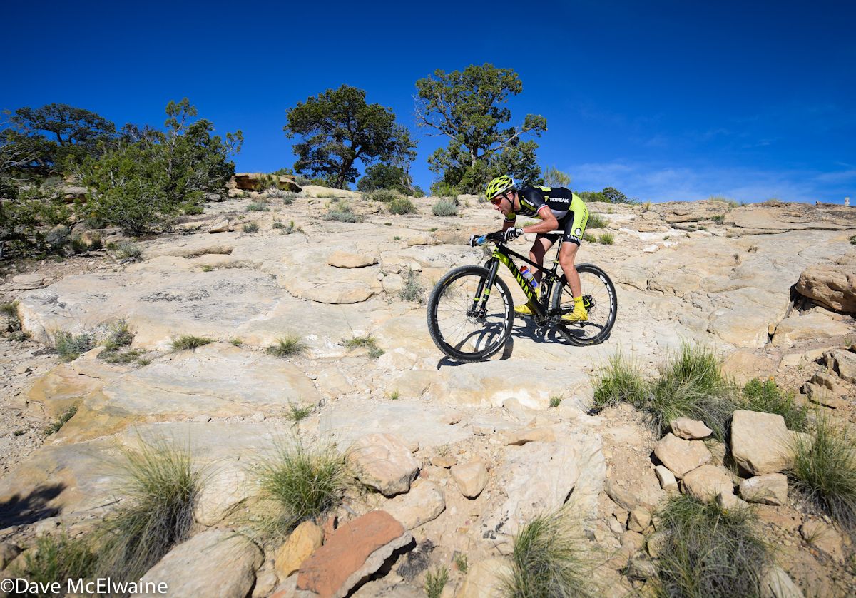 Jeremiah Bishop (Topeak Ergon) riding in third place after the initial climb
