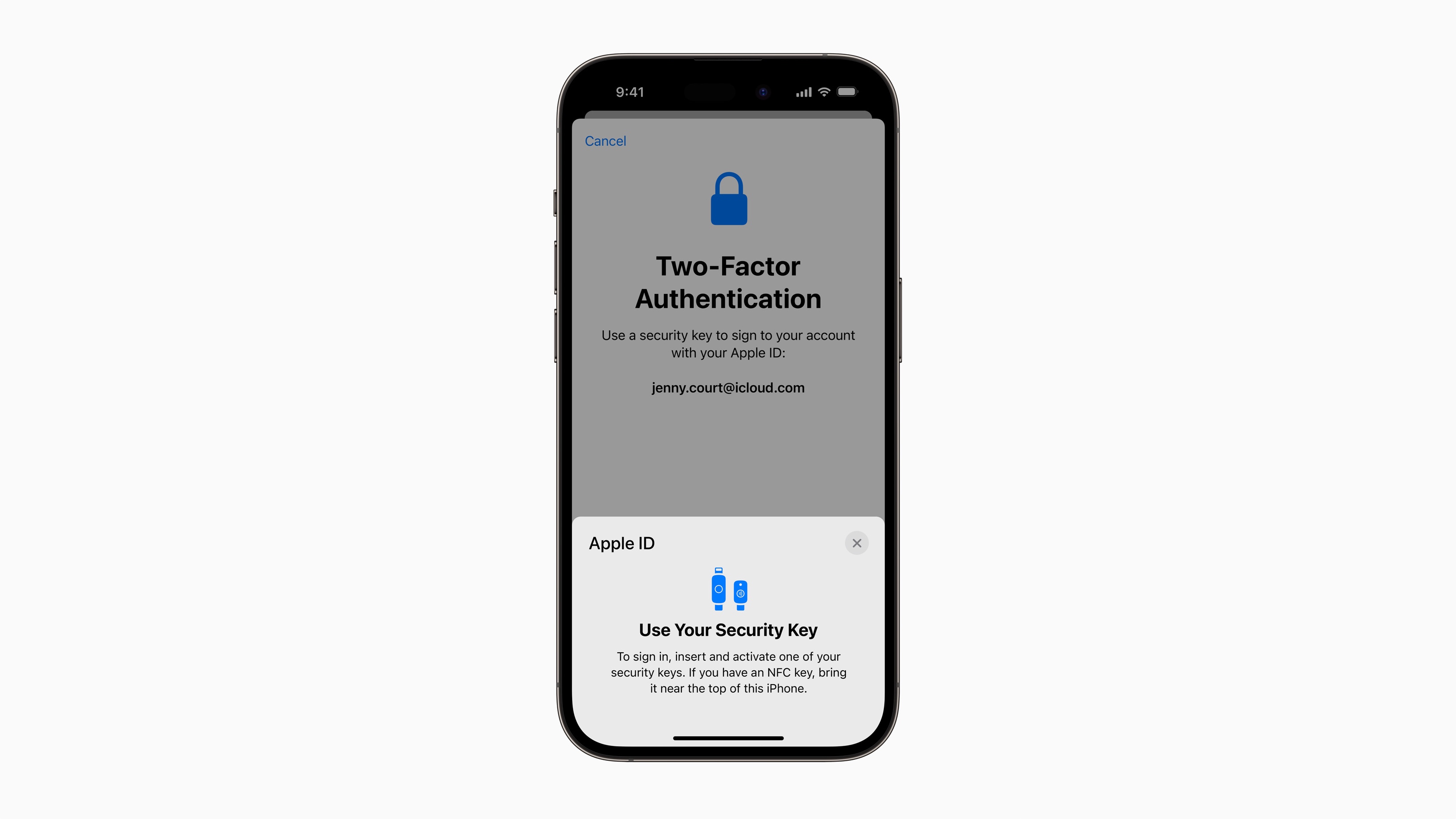 Security keys for Apple ID give users the option to request a physical security key to sign in to their Apple ID account.