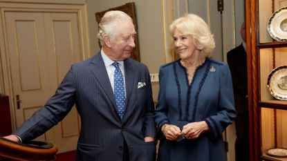 King Charles III and Queen Camilla during a reception to celebrate the second anniversary of The Reading Room at Clarence House