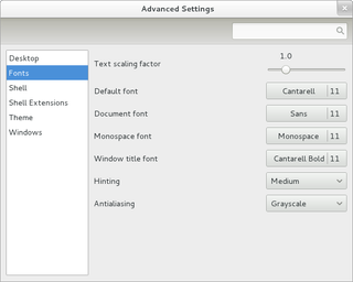 GNOME Tweak Tool - Fonts Page