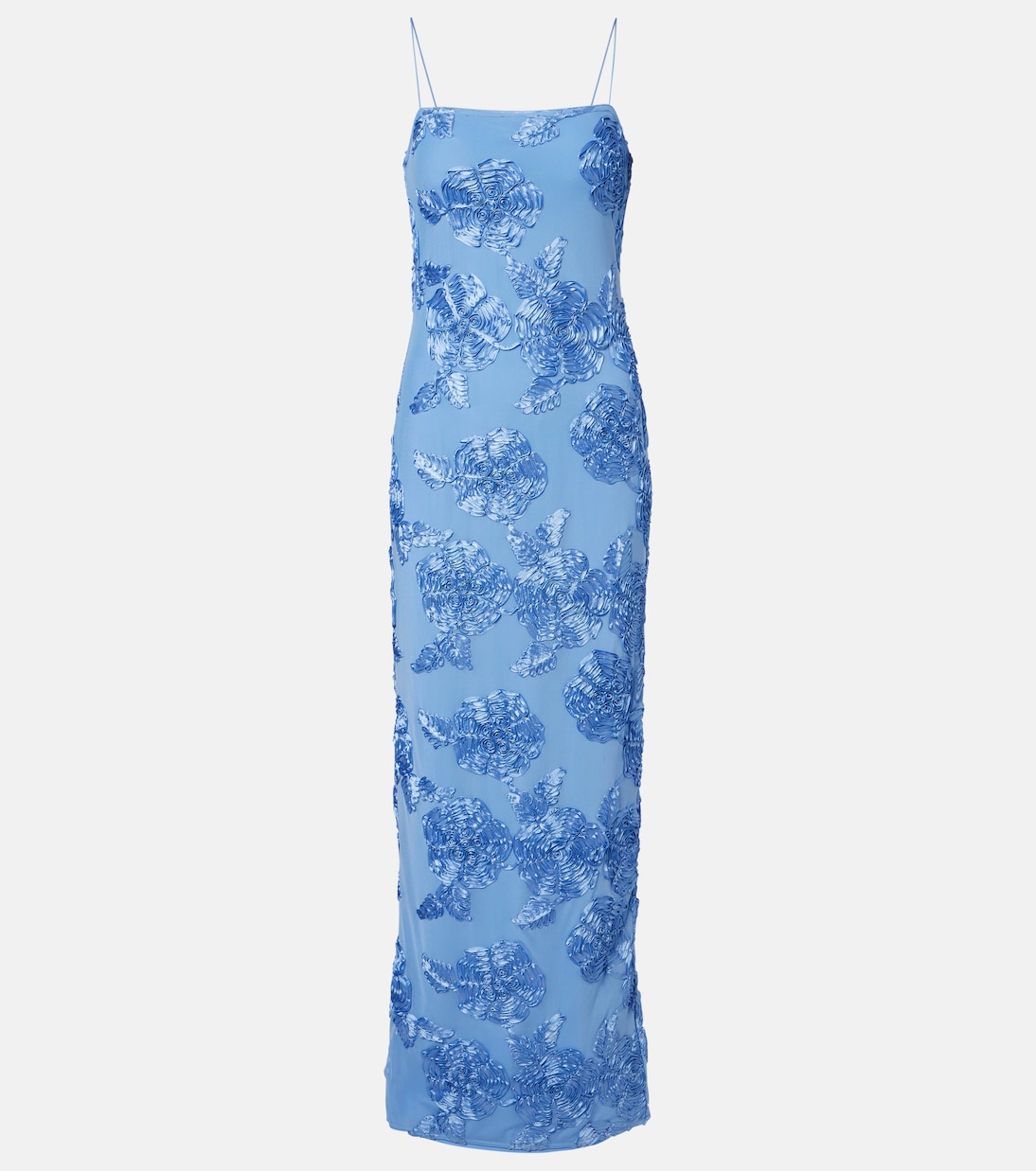Floral Embroidered Maxi Dress in Blue - Rotate