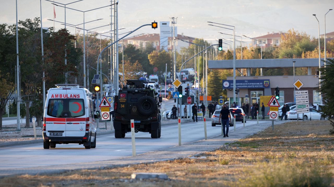 Ambulance and armored car near Turkish aerospace firm TUSAS after terrorist attack