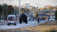 Ambulance and armored car near Turkish aerospace firm TUSAS after terrorist attack