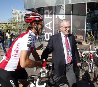 UCI President Pat McQuaid hasn't shown his face much this week, but he was on the start line today.