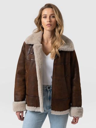 Amelia Aviator Jacket - Brown