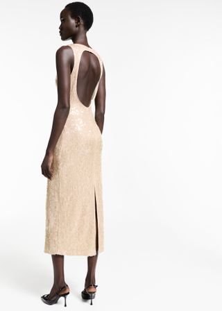 MANGO Scoop-Back Sequin Dress