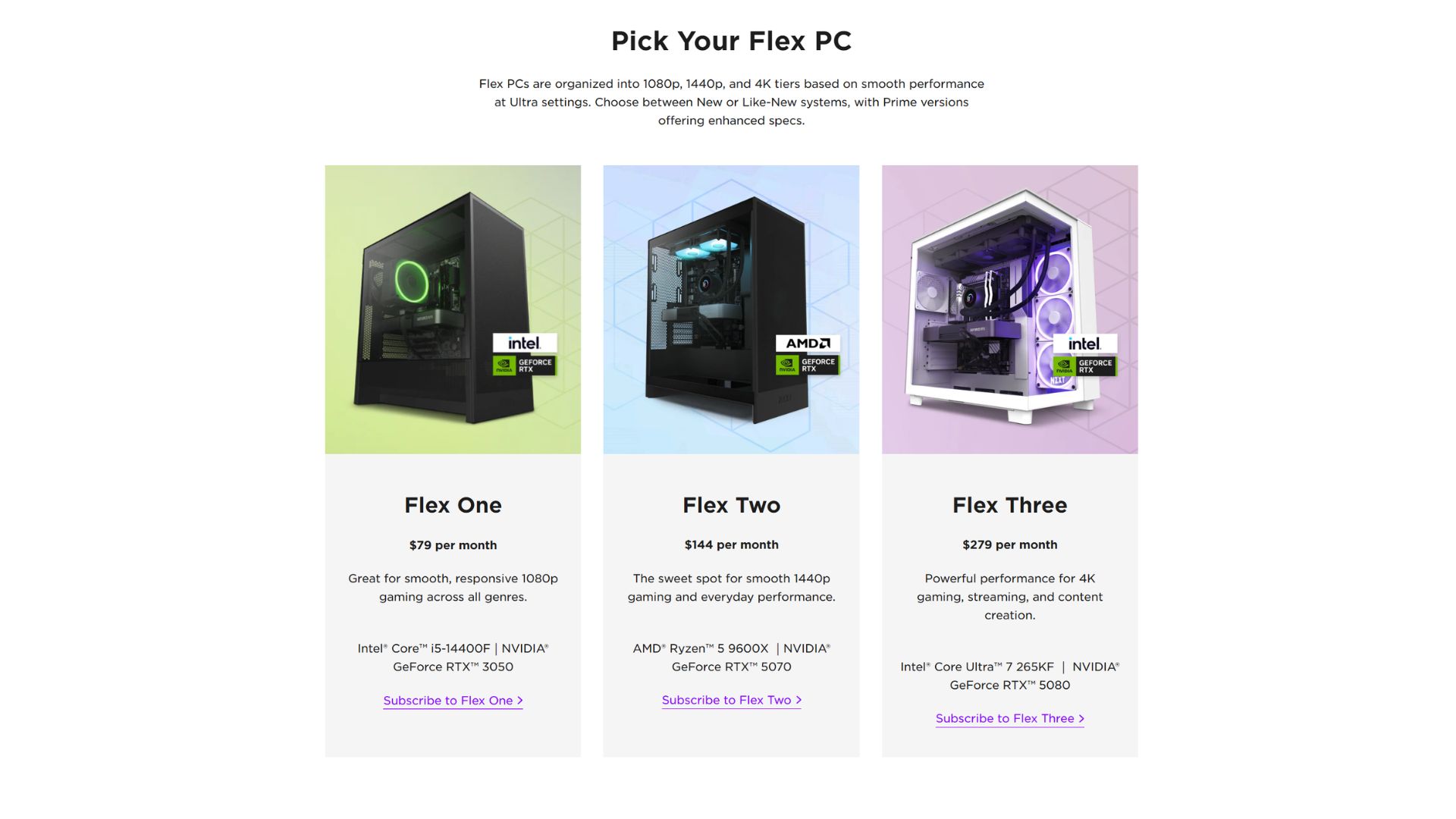 The three Flex plans from PC builder and renter NZXT