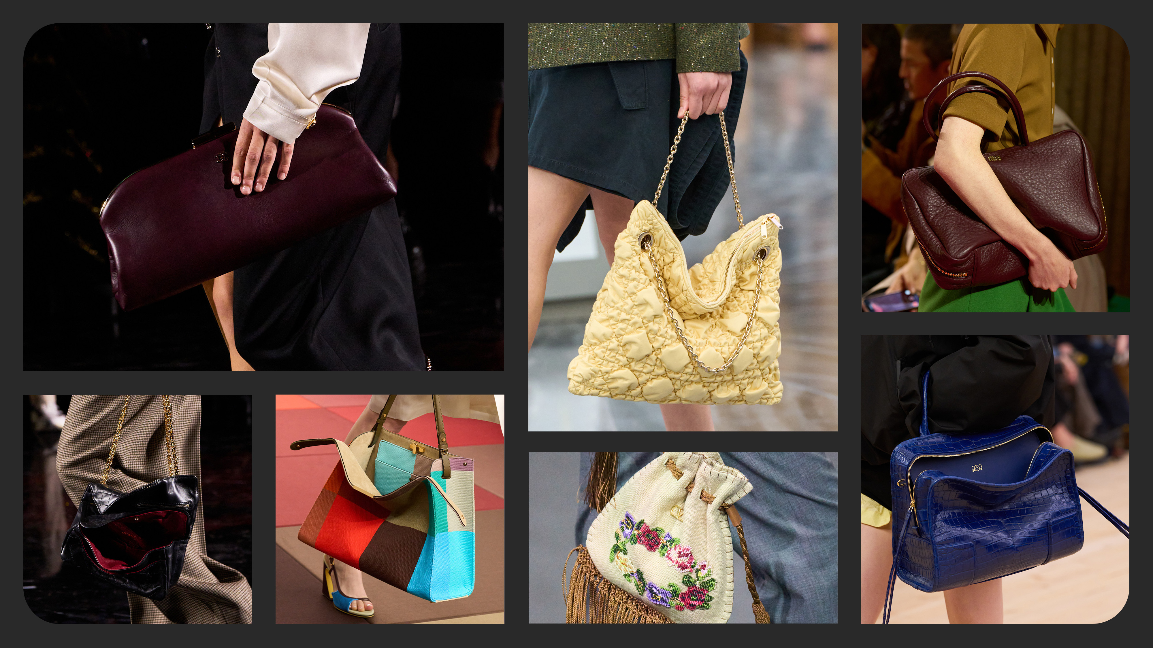 Collage of runway handbag trends